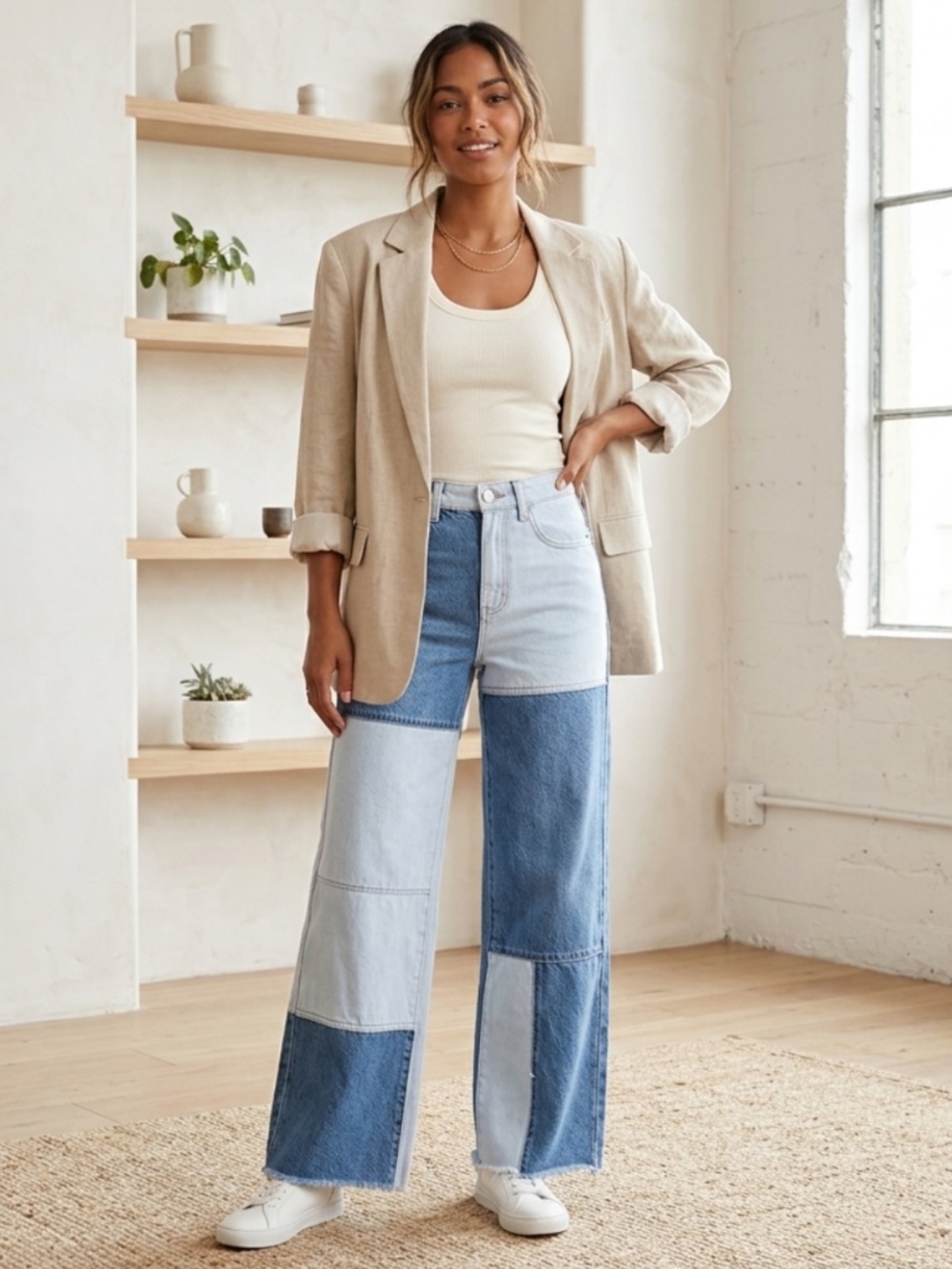 PacSun Women  Jeans  Blue Denim  Size 25 Color Block High Waist Cropped